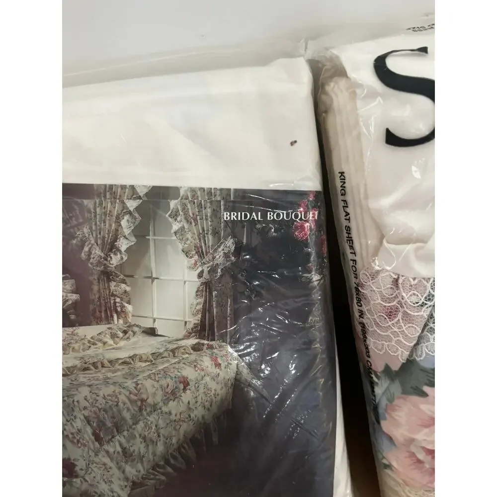 Vintage Springmaid Bridal Bouquet King Sheet Set NOS Floral Lace USA